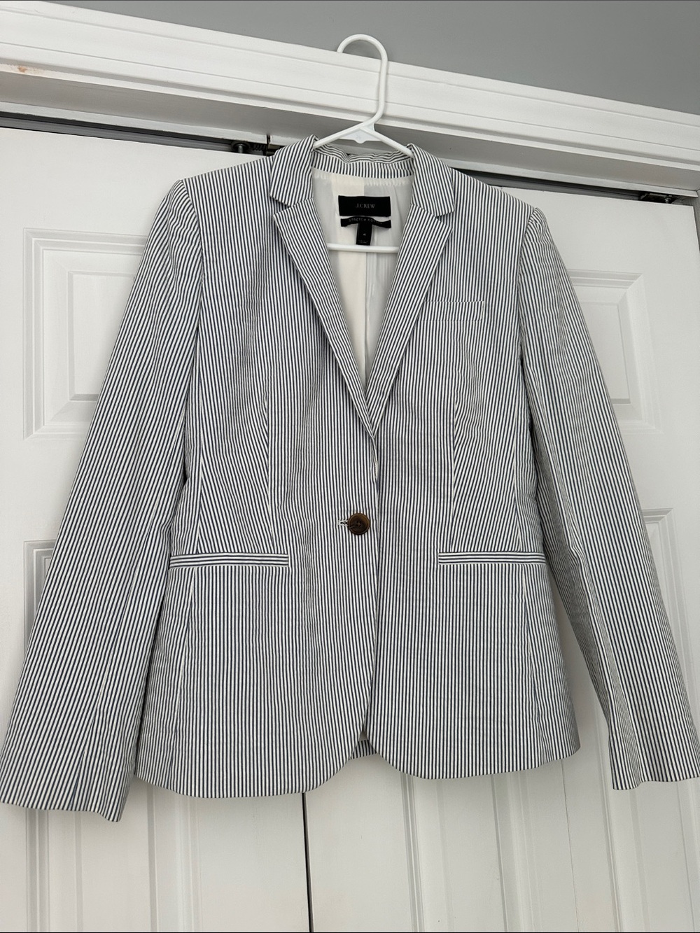 J.Crew Blue & White Seersucker Stripe Blazer Size 4 Stretch Cotton